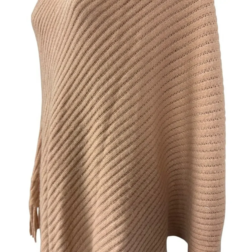 Chicos Ribbed Asymmetrical Fringe Cowl Neck Poncho Pullover Sweater sz O / S